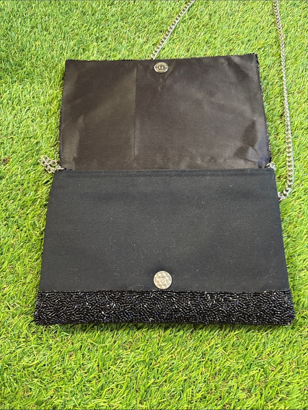 Black 'Bride' Beaded Evening Clutch with Silver Chain - Picture 3 of 5